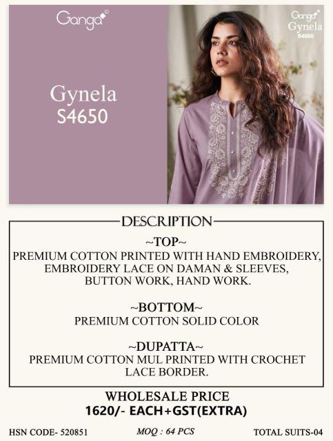 Ganga gynela 4650 dress material wholesaler new tt market ring road surat